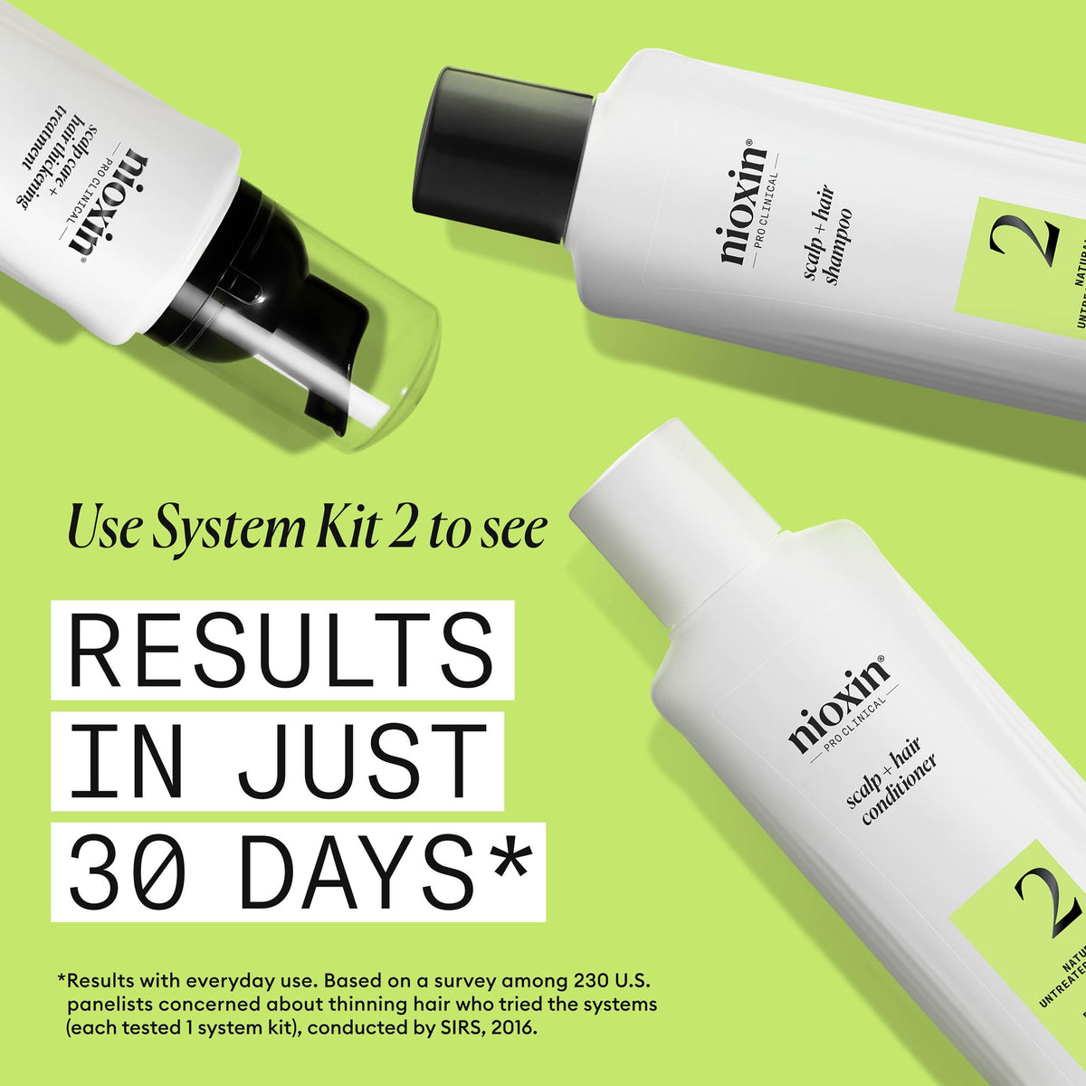 Close-up of Nioxin System 2 daily volumizing cleanser for fine untreated thinning hair.