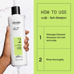 Nioxin System 2 anti-breakage hair thickening shampoo with biotin and niacinamide formula.