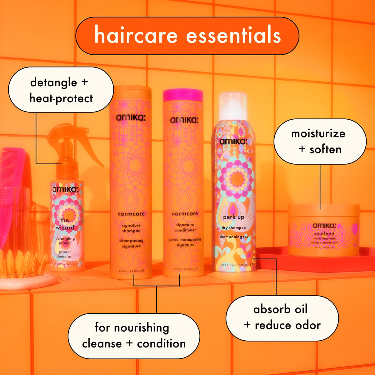 Amika Signature Shampoo premium hair care product back label instructions