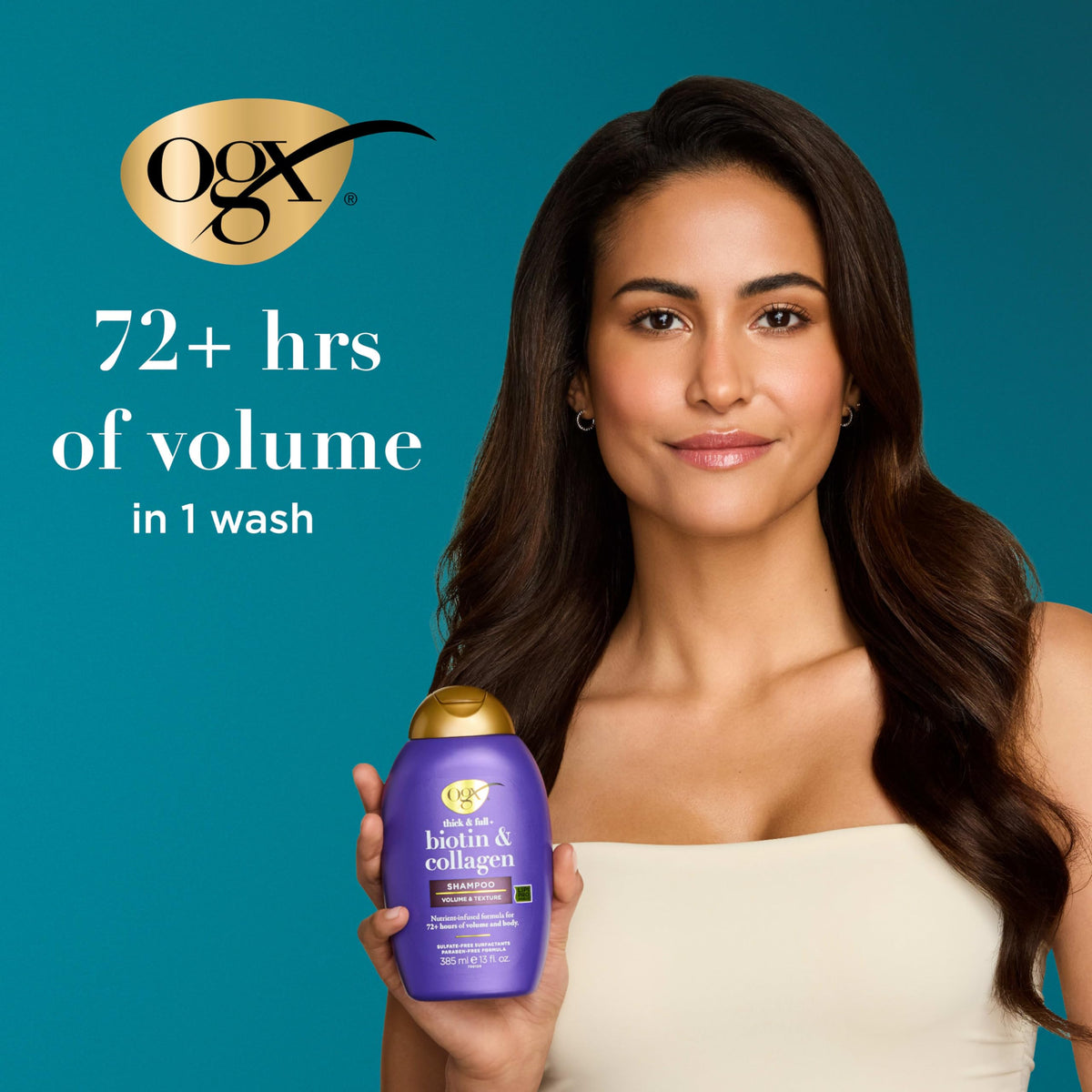 OGX hair thickening shampoo with Vitamin B7 biotin product back label showing ingredients