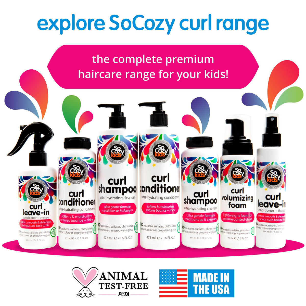 SoCozy kids curl shampoo ten point five fluid ounce bottle close up