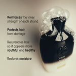 Back label of Oribe Gold Lust Repair And Restore Shampoo 8.5 fluid ounce with ingredient list and directions.