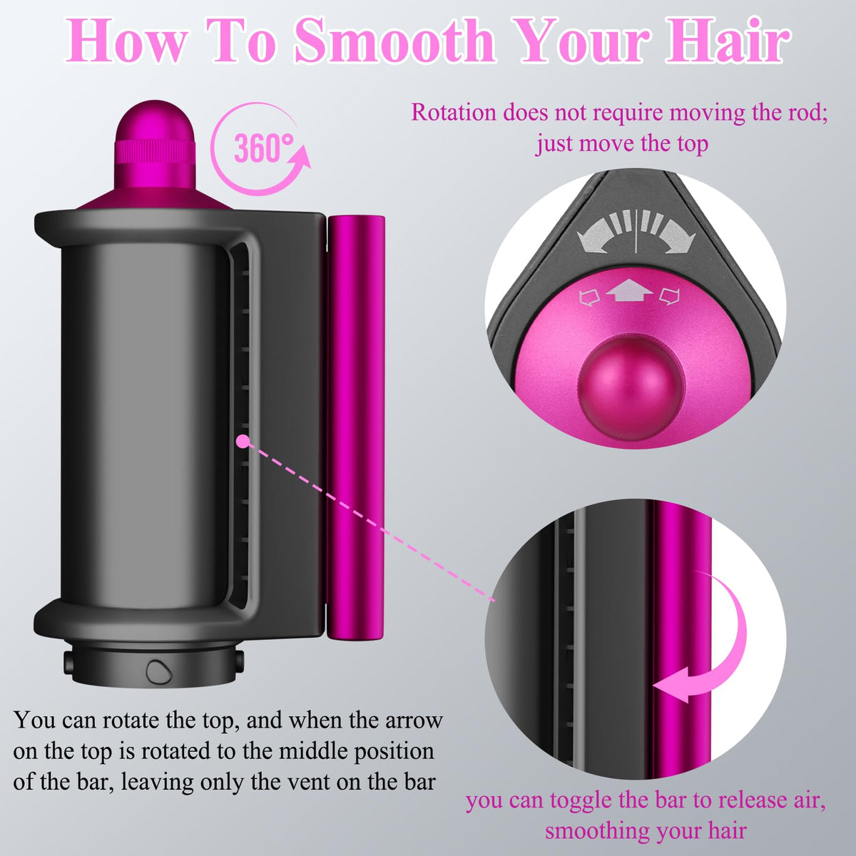 Rear view of the hair smoothing dryer nozzle highlighting the airflow distribution vents.