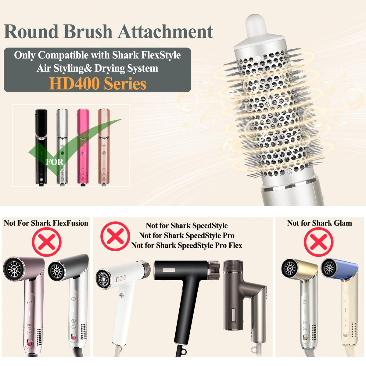 Silver round volumizing brush attachment for hair styling