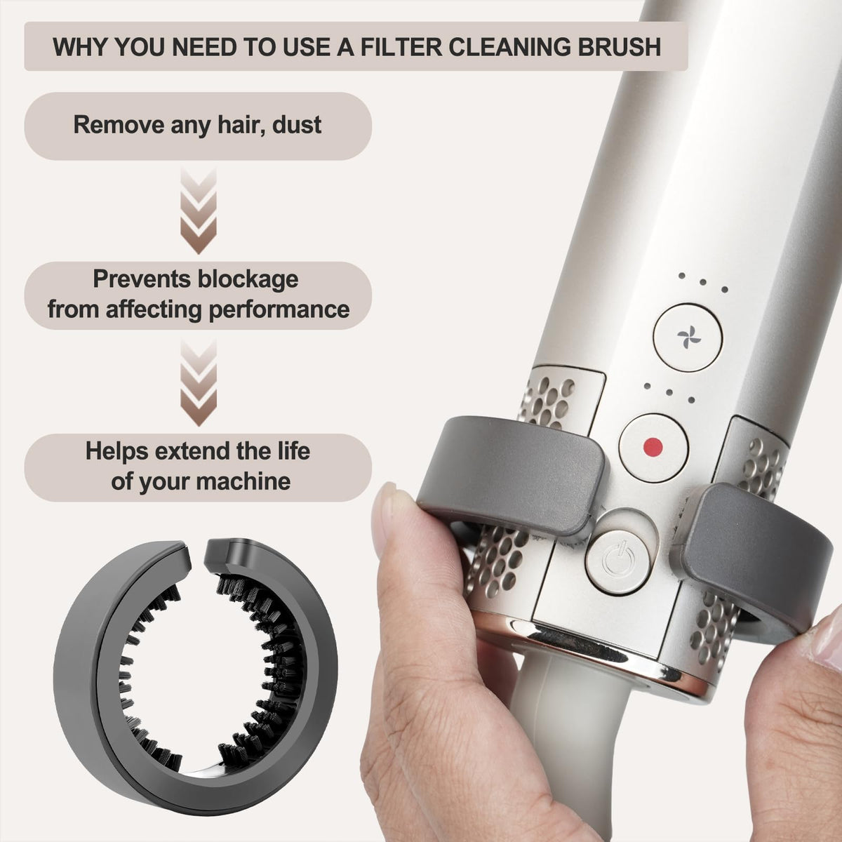 Side view of filter cleaning brush compatible with Shark
