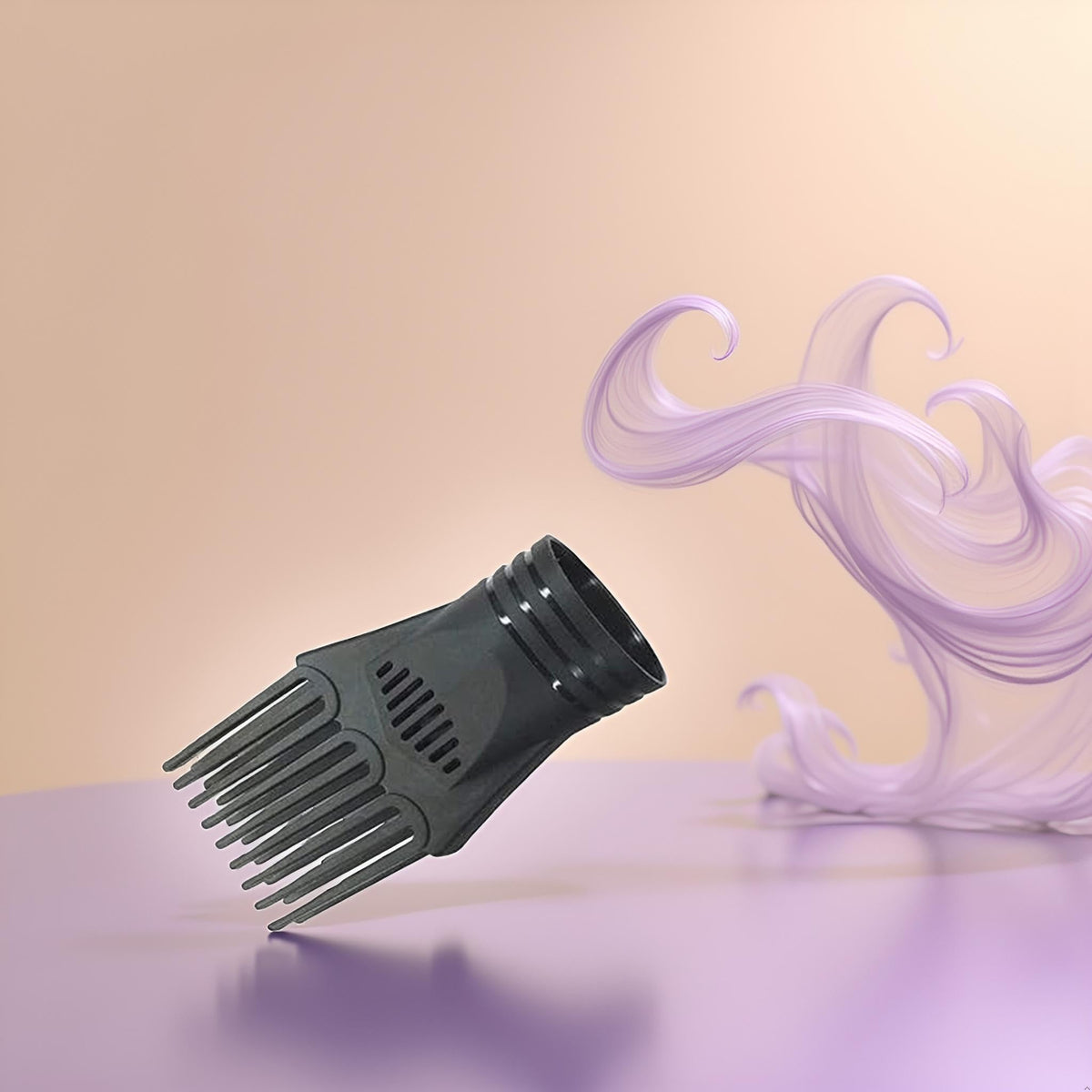 Close up of wide teeth on hair dryer comb nozzle