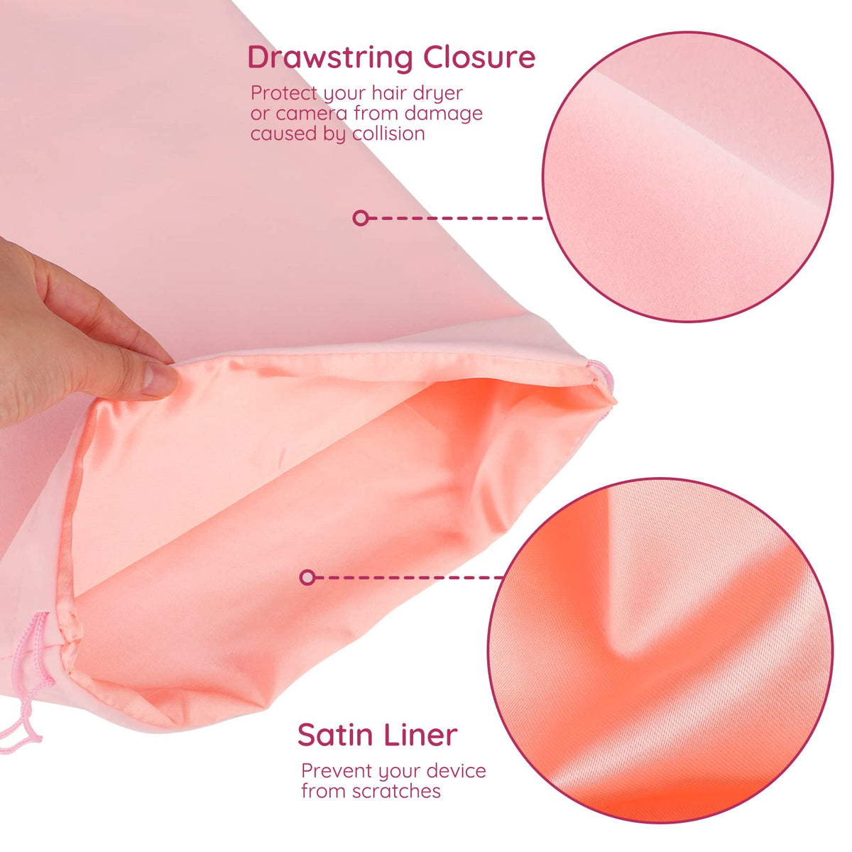 Close up of soft satin lining inside Segbeauty velvet storage bag