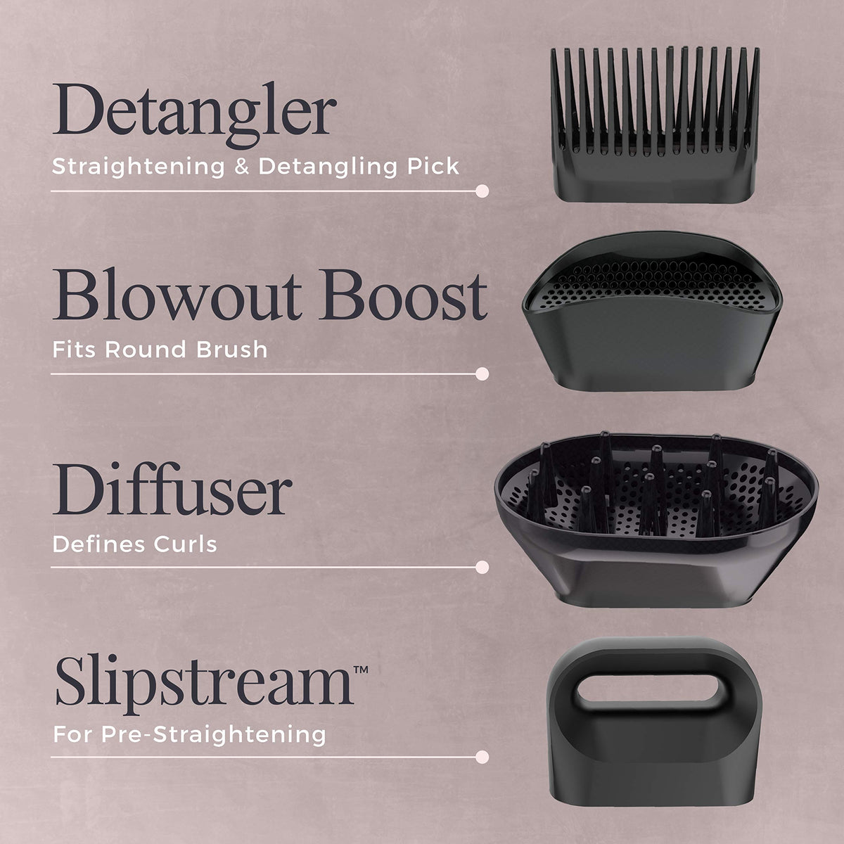 Remington ceramic ionic dryer detangler comb attachment for easy sectioning while drying.