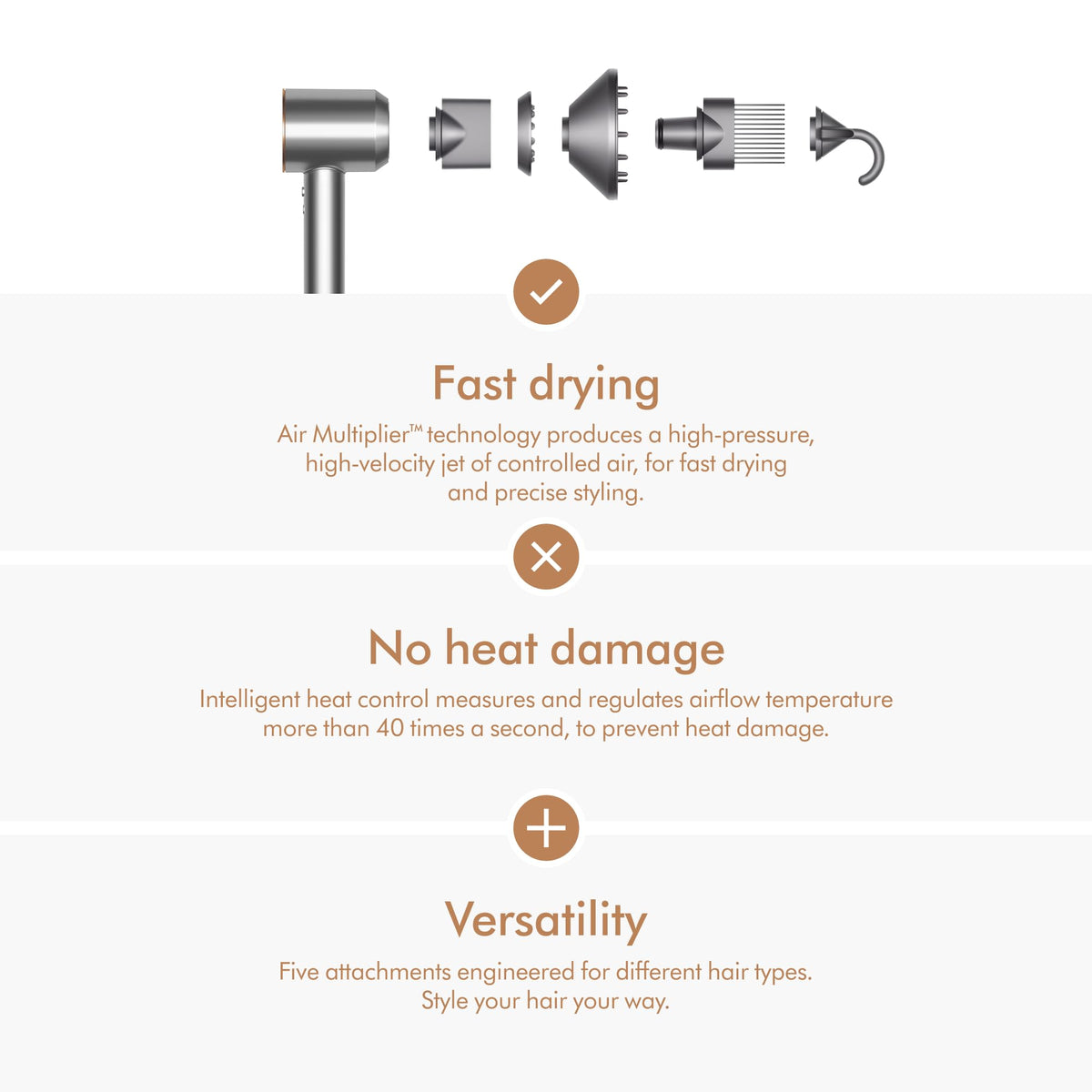 Dyson Supersonic imported USA beauty care hair dryer in copper
