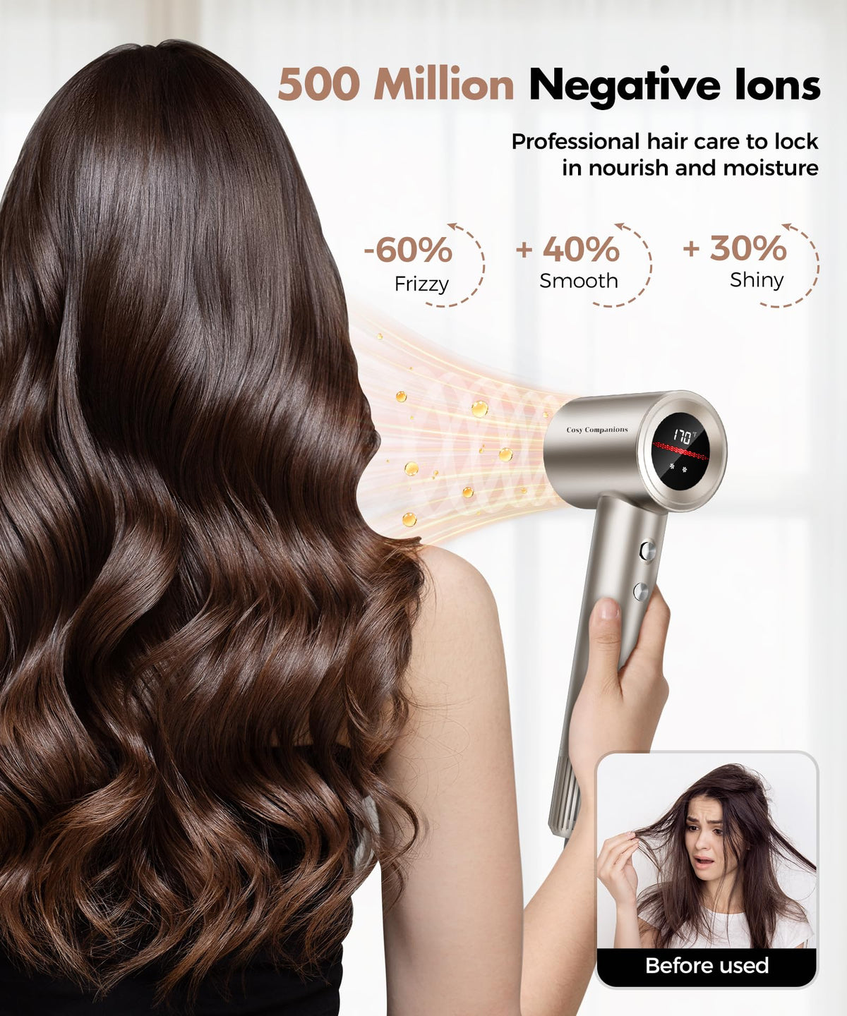 Rear air intake view of high performance ionic hair dryer
