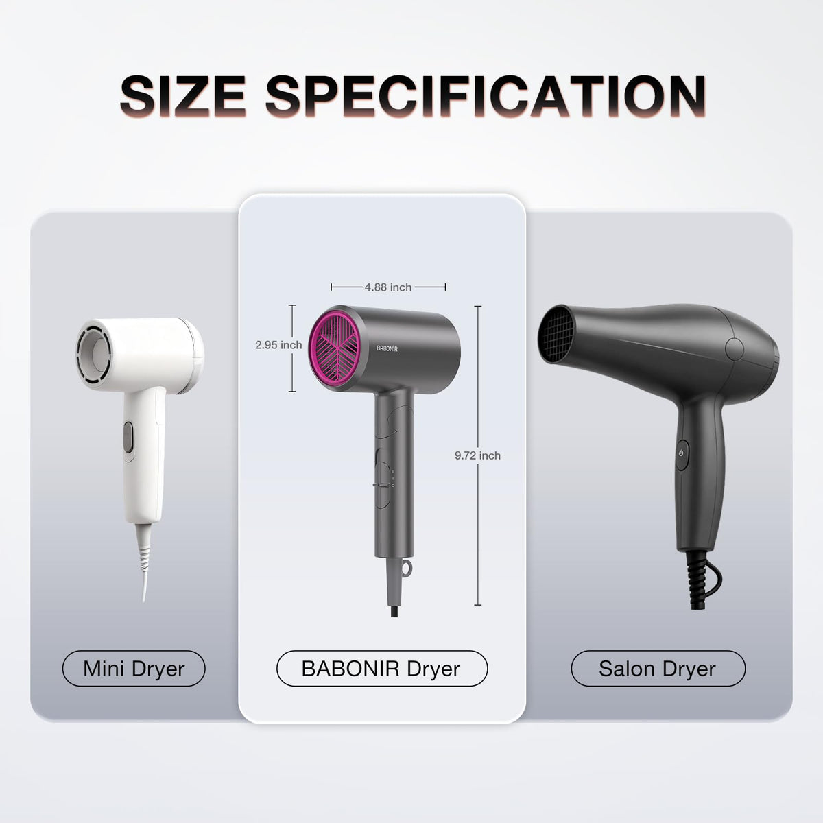 Babonir gray hairdryer folded compactly for travel storage convenience