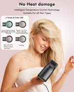 Close up of the ergonomic handle and speed settings on the OIMYE ionic dryer