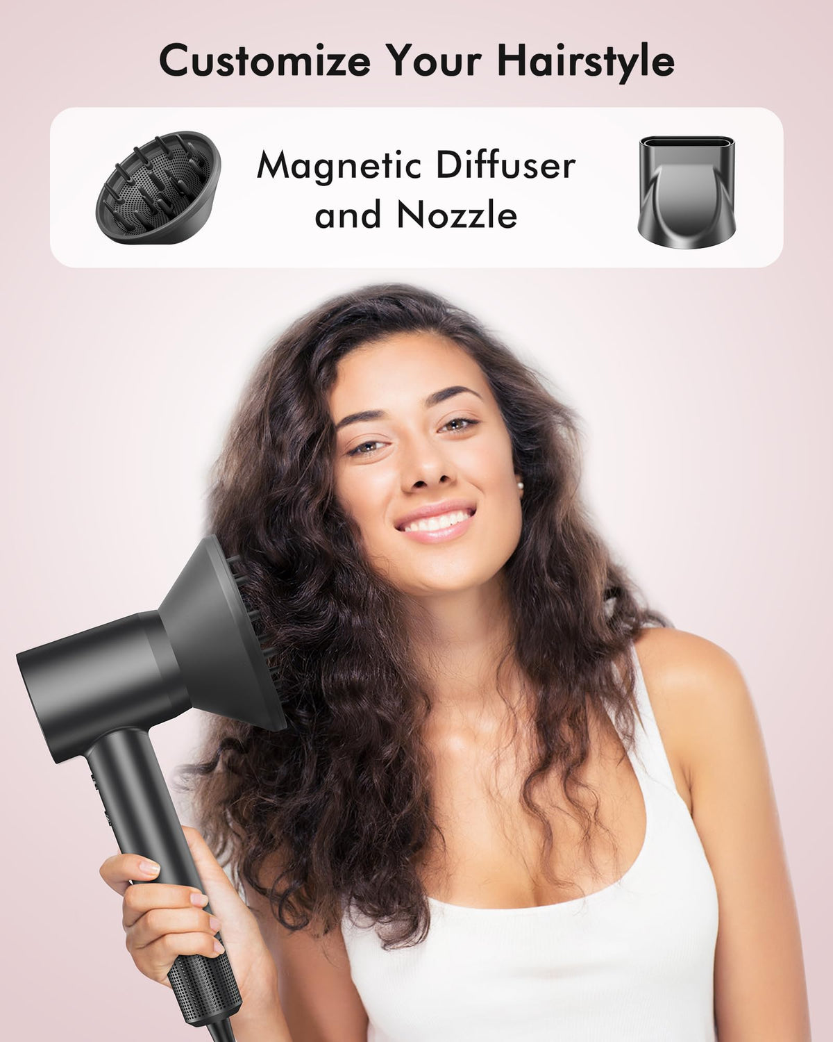 OIMYE ionic hair tool demonstrating the high velocity airflow capability for fast drying