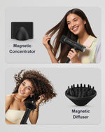 Annlary hair dryer showing magnetic nozzle attachment