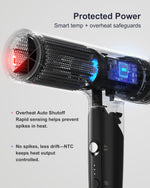 Close up of Annlary ionic hair dryer settings and handle
