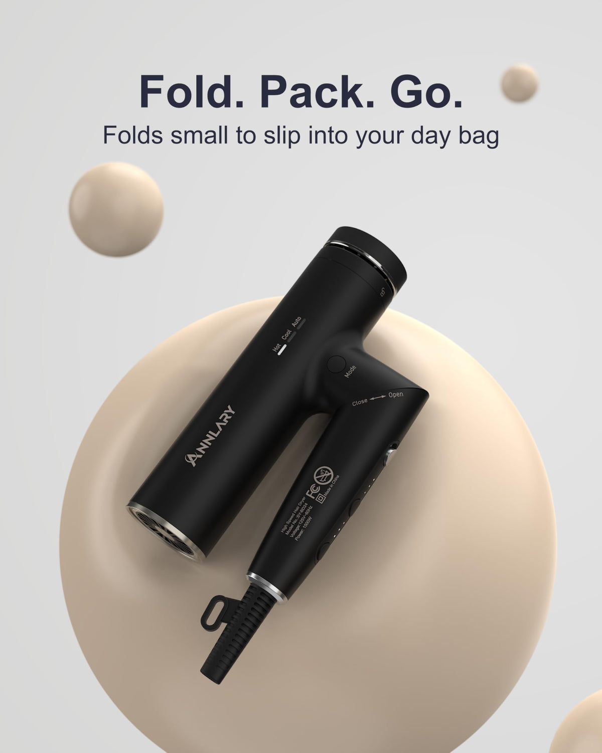 Annlary travel-friendly foldable hair dryer design