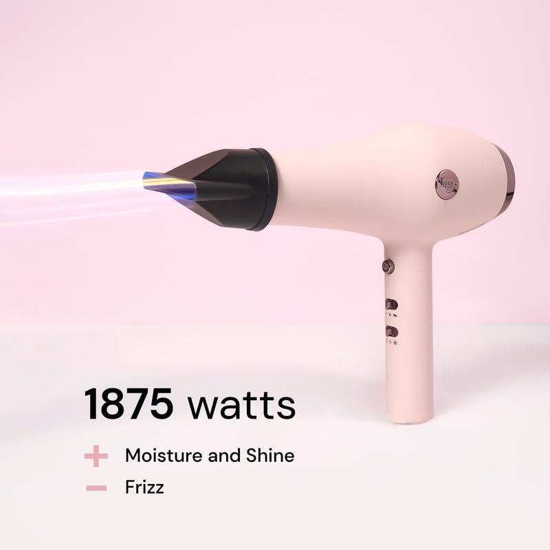 Lightweight professional hair dryer by L'Ange Hair with precision concentrator nozzle attached