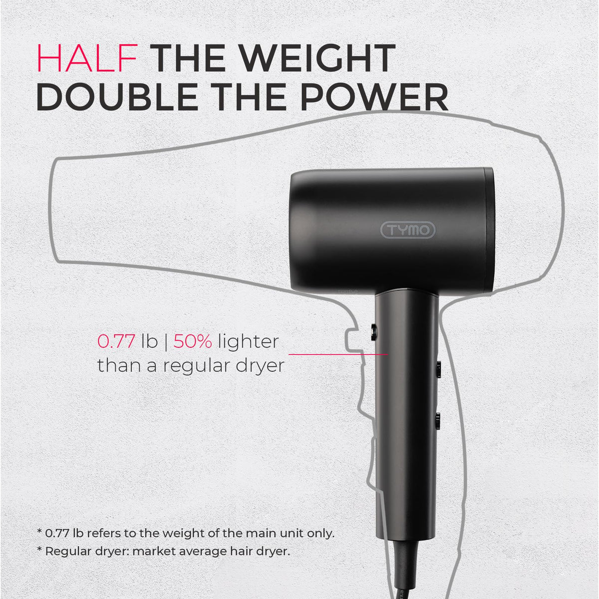 Tymo hair dryer showing speed and heat control buttons