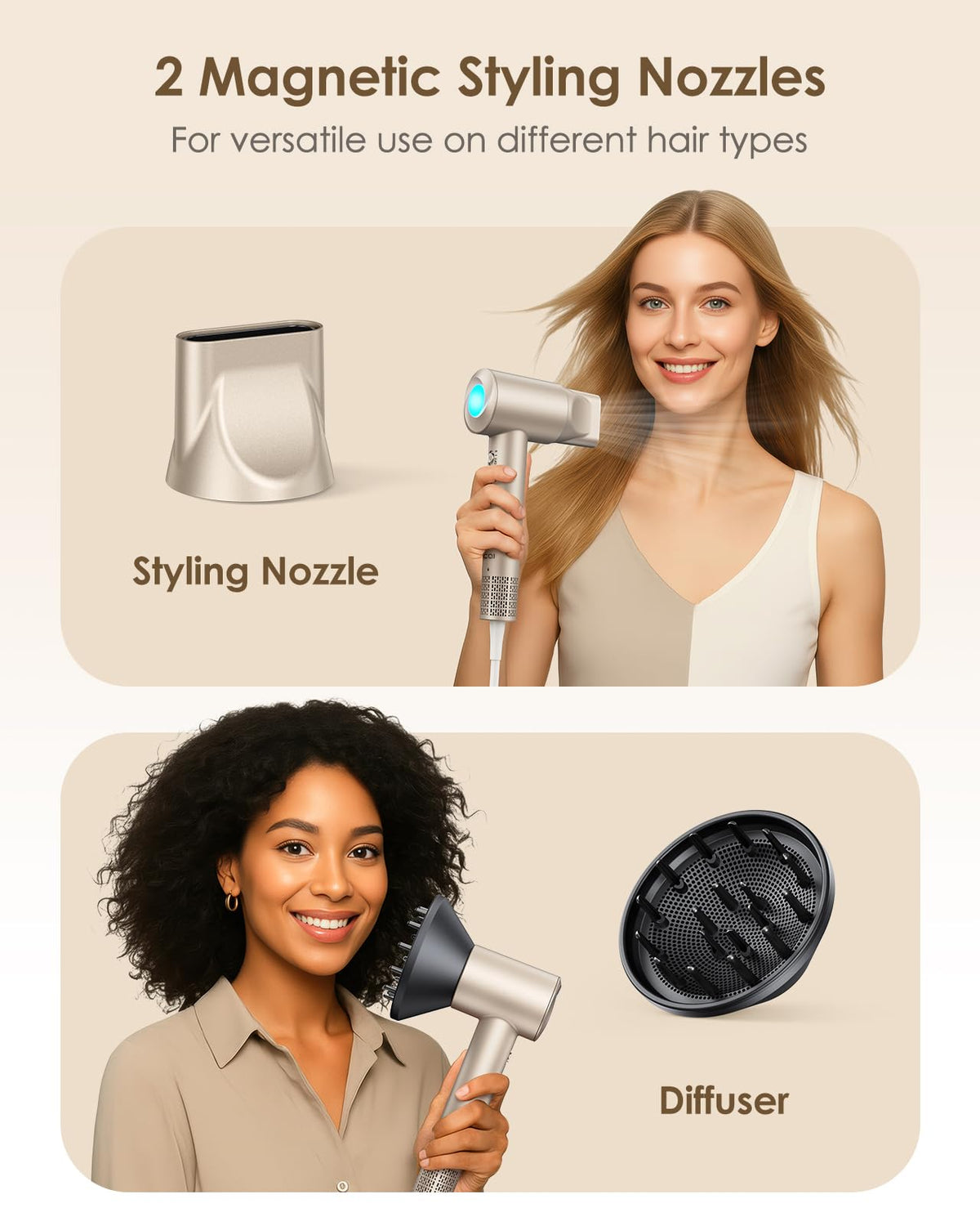 Magnetic diffuser attachment for curly hair styling