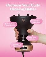 Side profile of the lightweight compact handle on the black and rose gold curly hair blow dryer.
