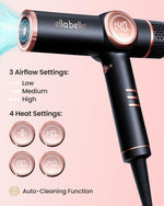 Ella Bella high speed brushless motor hair dryer showing air speed controls