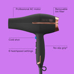 Conair InfinitiPRO professional AC motor blow dryer with concentrator nozzle attached