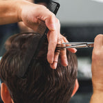 Professional black salon hair cutting comb with measuring holes