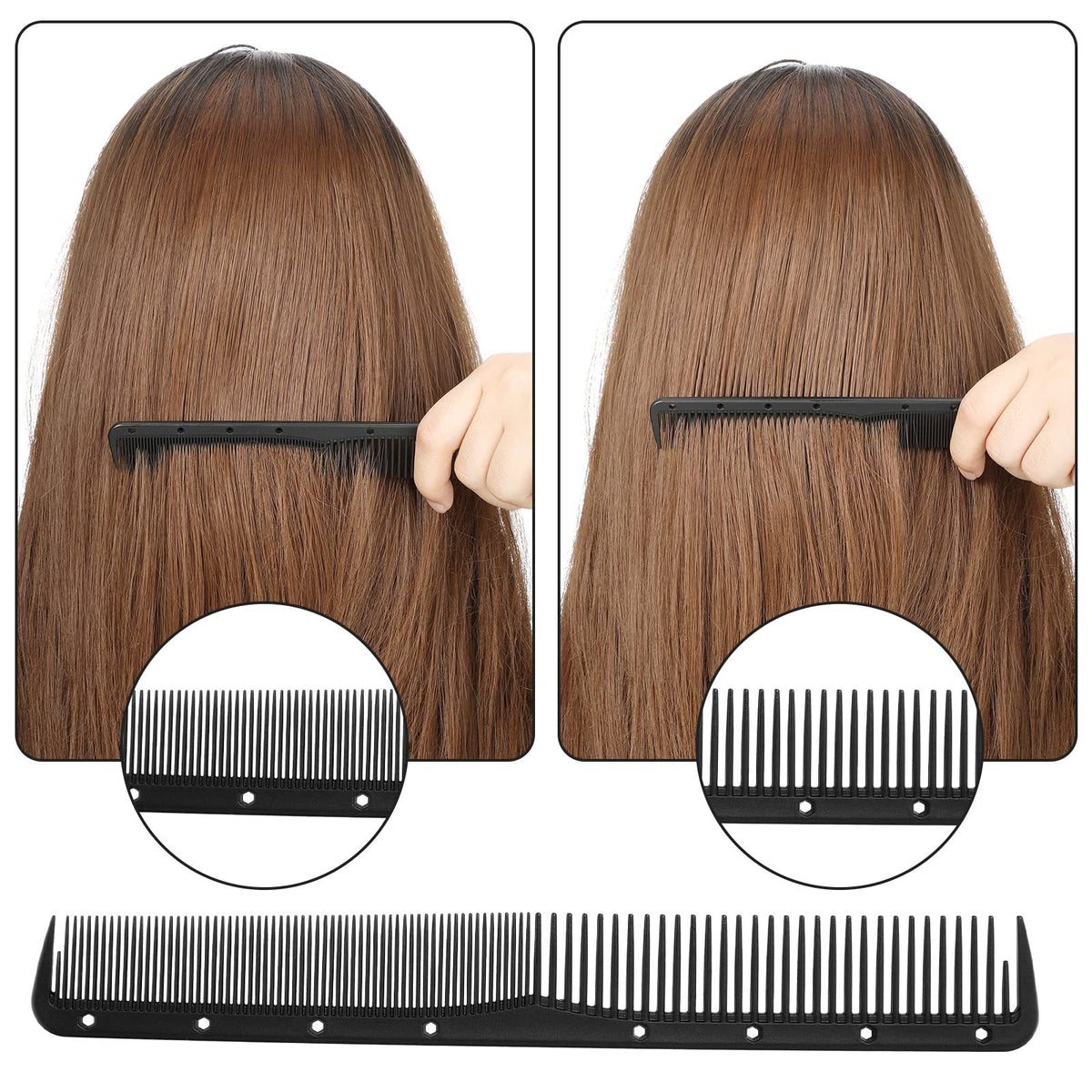 Set of 12 black professional hairdressing combs for salon use