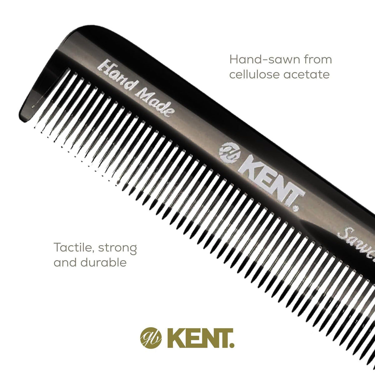 Close up of saw-cut teeth on Kent graphite comb