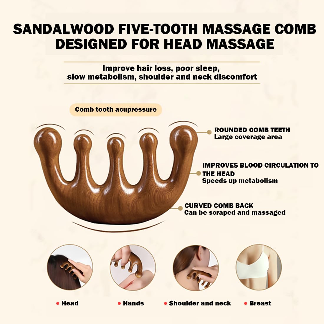 Close up of wooden scalp massager teeth