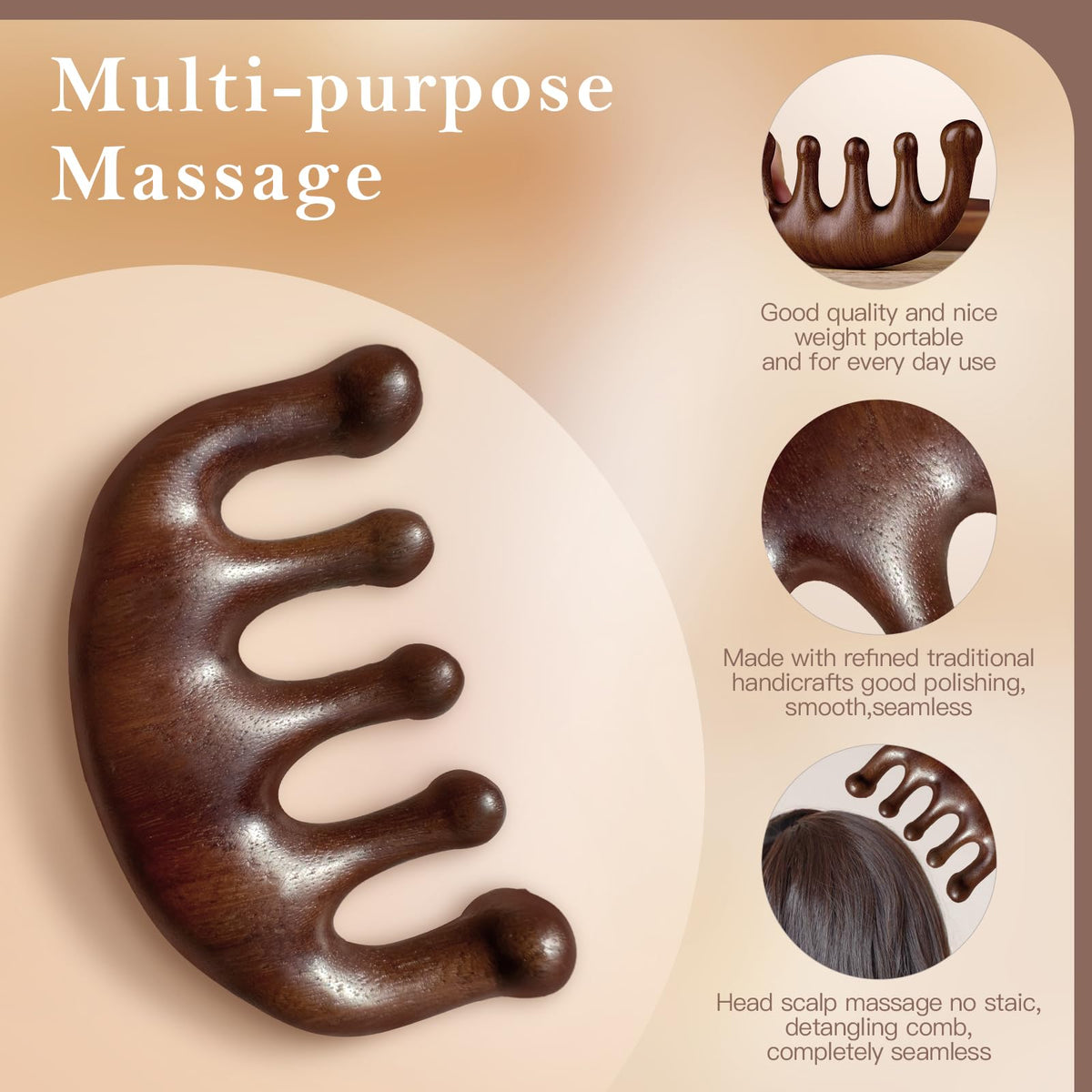Natural wood texture of Cureder scalp massage comb