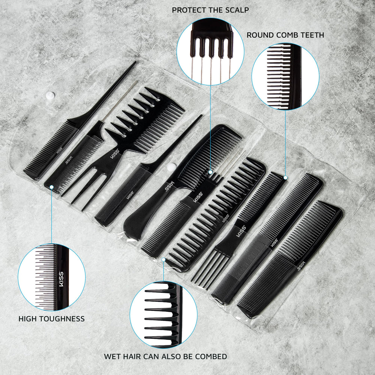 Durable heat resistant comb assortment for detangling