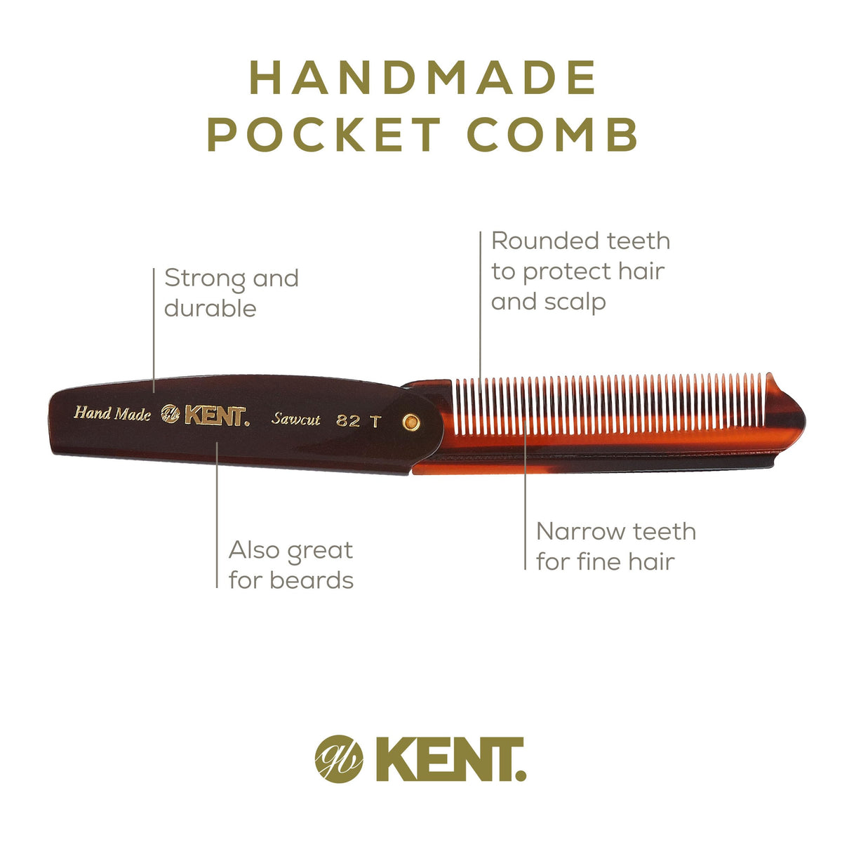 Kent 82T premium beard straightener comb showing the built in secure pocket clip