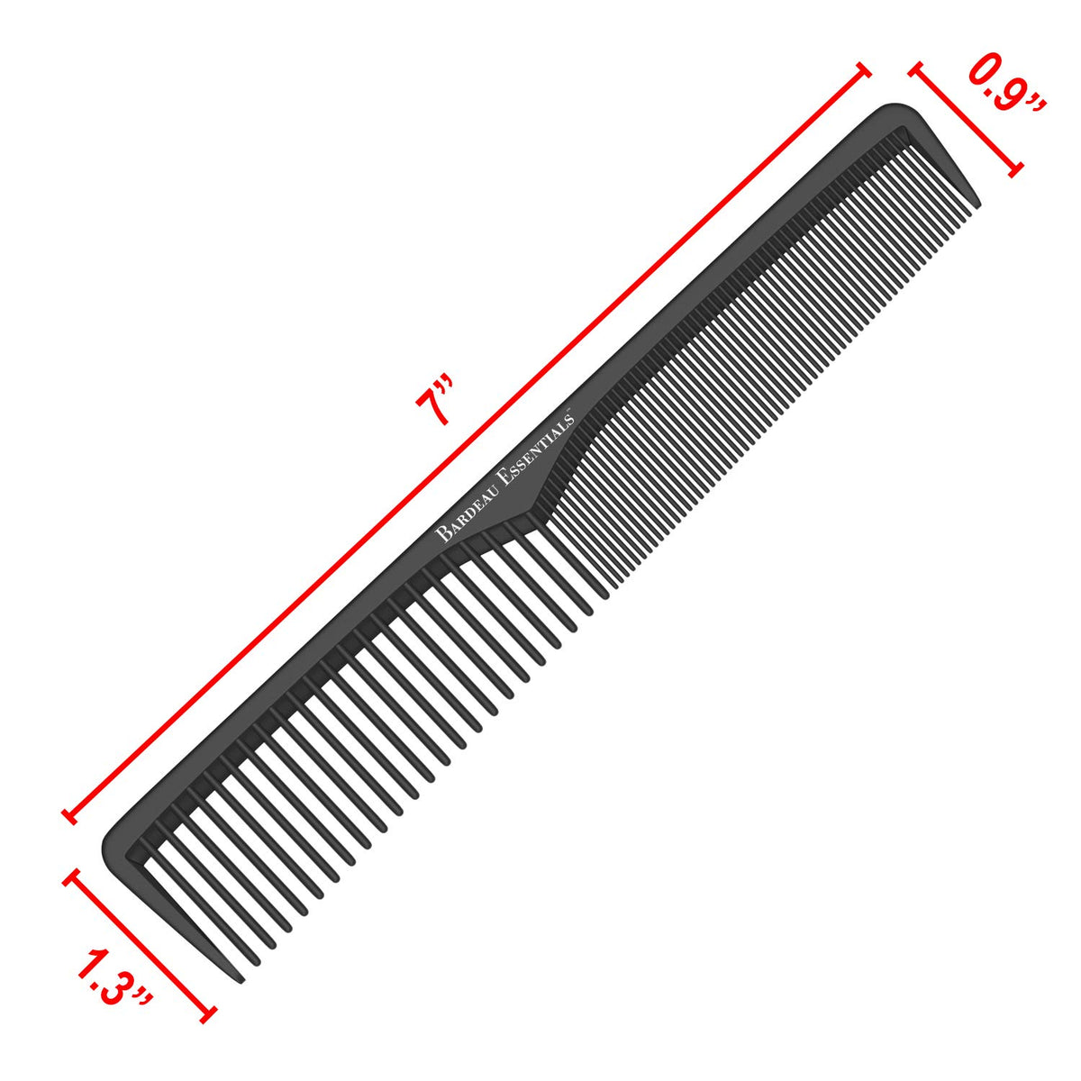 Close up of Bardeau Essentials carbon fiber comb teeth detail