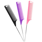 Three professional teasing combs in black purple and pink colors