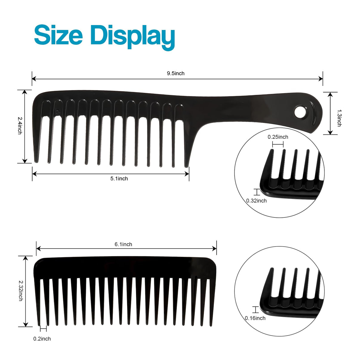 Top view of two Glitters large detangling combs for hair care