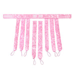 Pink satin heatless curling rod with upgraded magic sticker band for customized hair styling.