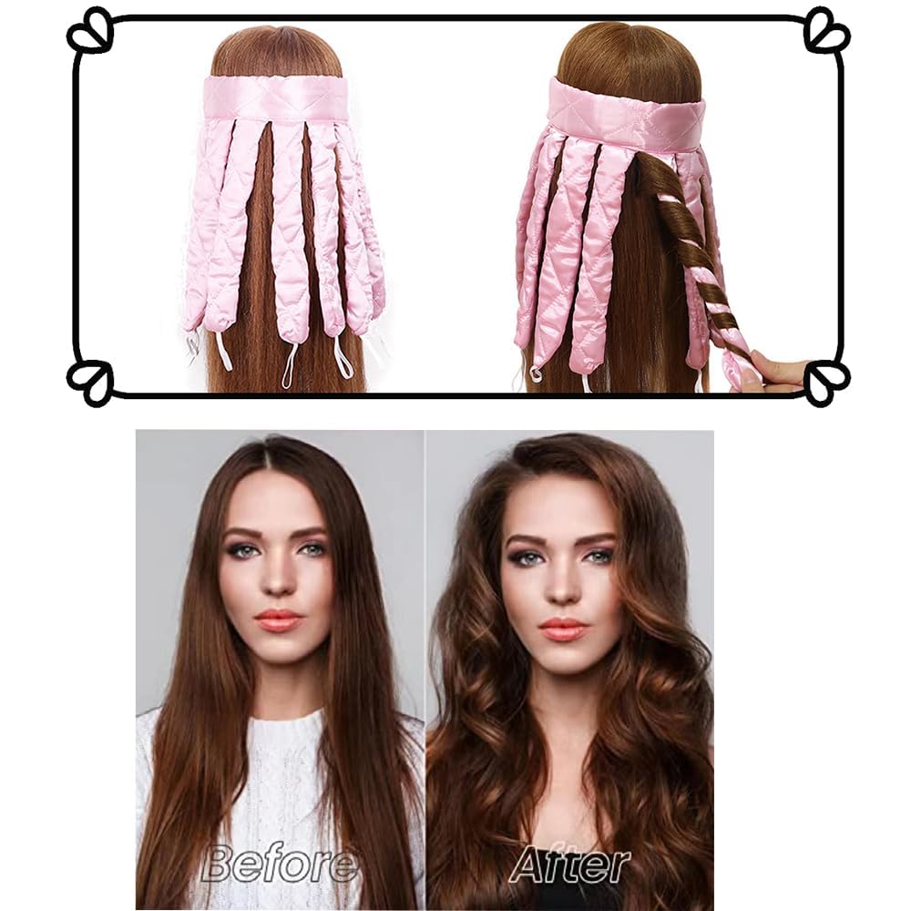 Packaging contents of the authentic USA imported pink heatless hair styling tool.