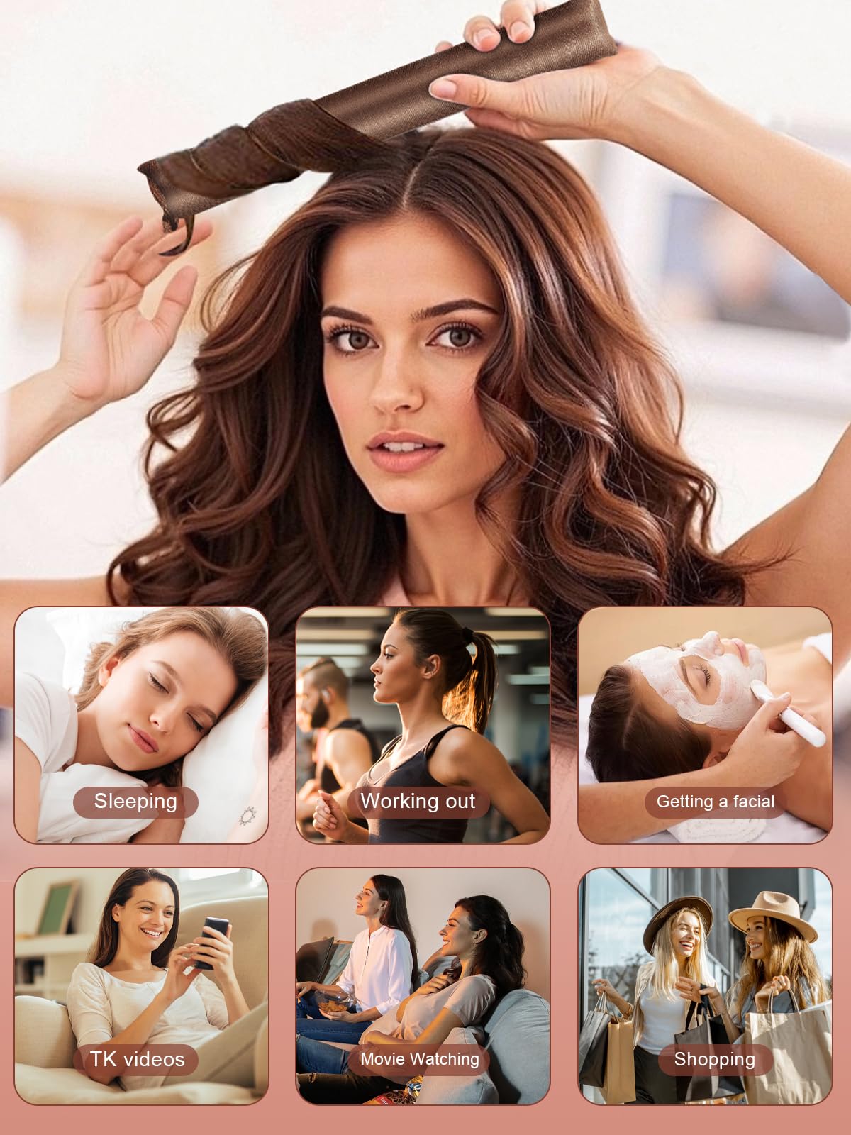 Four piece heatless hair curling rollers kit displayed with all components laid flat