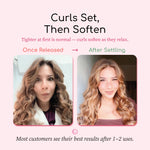 Demonstration of a person wrapping medium length hair around the mauve curling fabric.