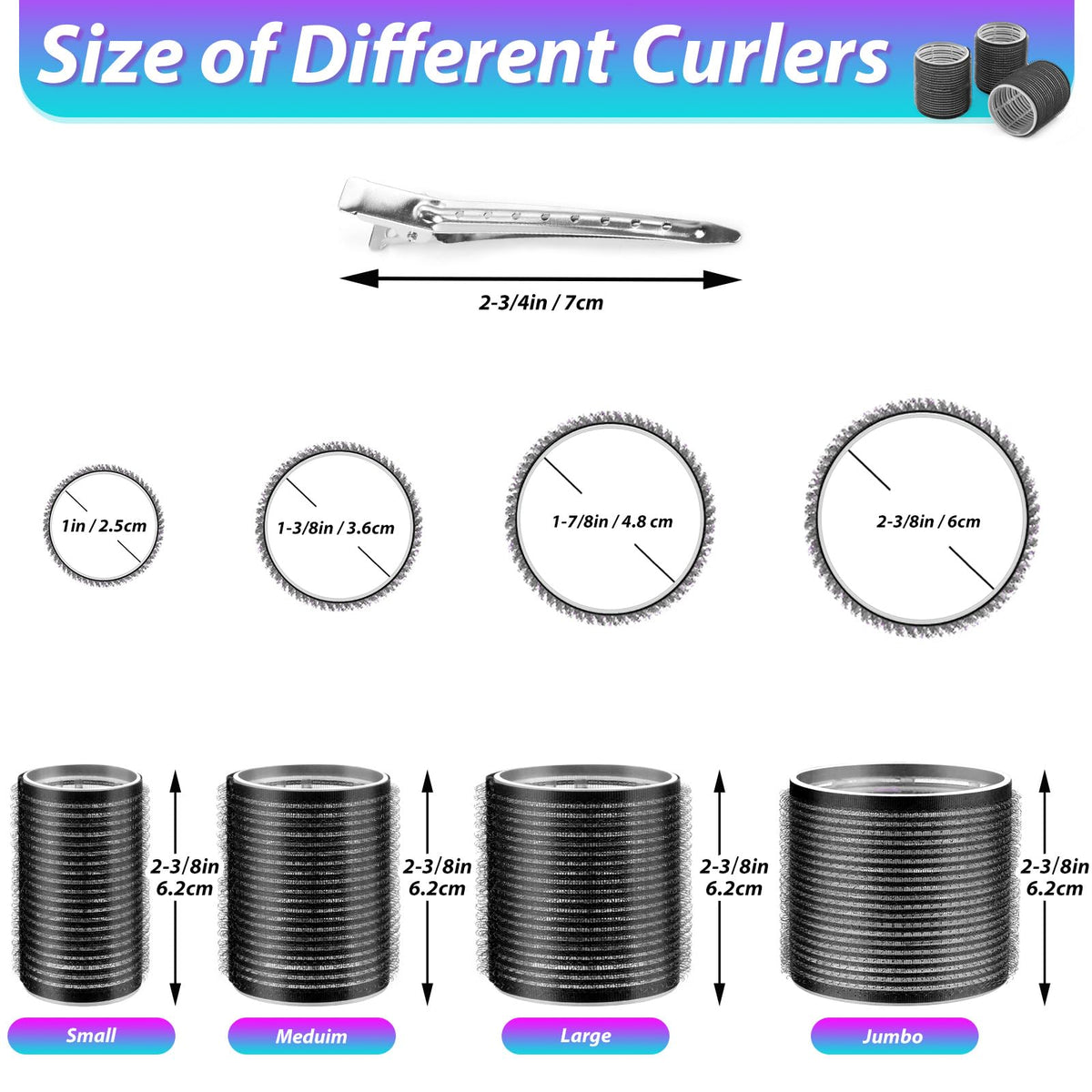 Shynek black volume rollers pack neatly organized inside the included clear travel storage bag