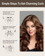 Model showing how to wrap long hair around the flexible heatless curling rollers