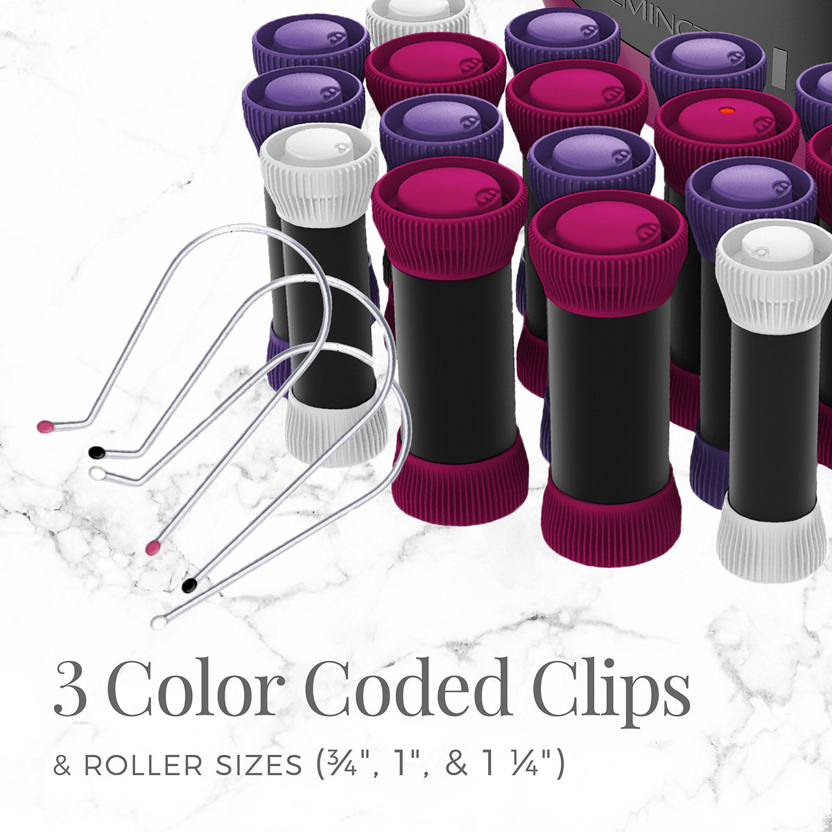 Remington hot rollers heating base plugged in and filled with twenty thermal wax core rollers.