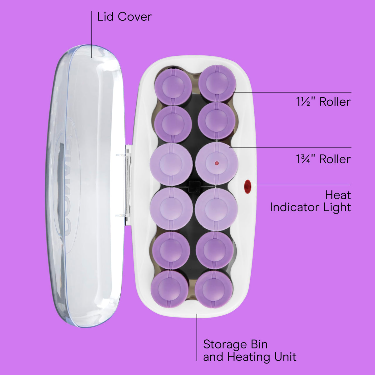 Conair hair setter kit highlighting the twelve pieces of jumbo and super jumbo styling curlers.