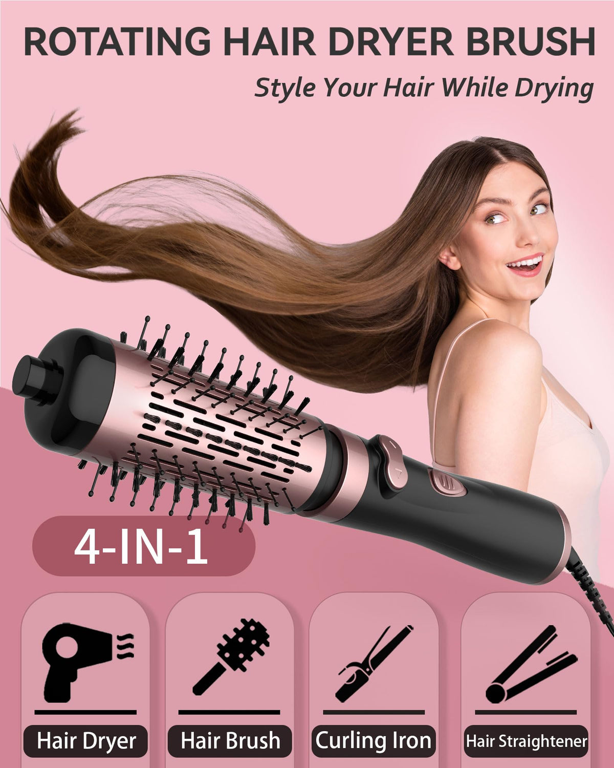Close up of the handle controls showing the three heat setting modes on the ANWA rotating styler