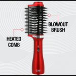 Red CHI blowout brush with nylon and tufted bristles for hair volume