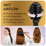 Side angle of OMOteam 75MM oval hot air styler detailing the airflow vents