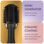 OMOteam professional blowout hair dryer brush being used to create voluminous crown lift