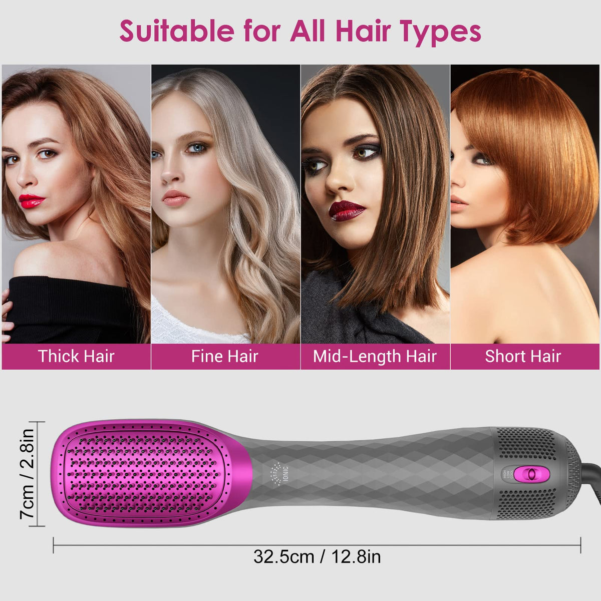 APOKE professional one step hair dryer and styler close up view showcasing the combination of nylon and tufted bristles.