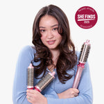 Three sizes of the premium pink thermal hair brush barrels side by side for comparison.
